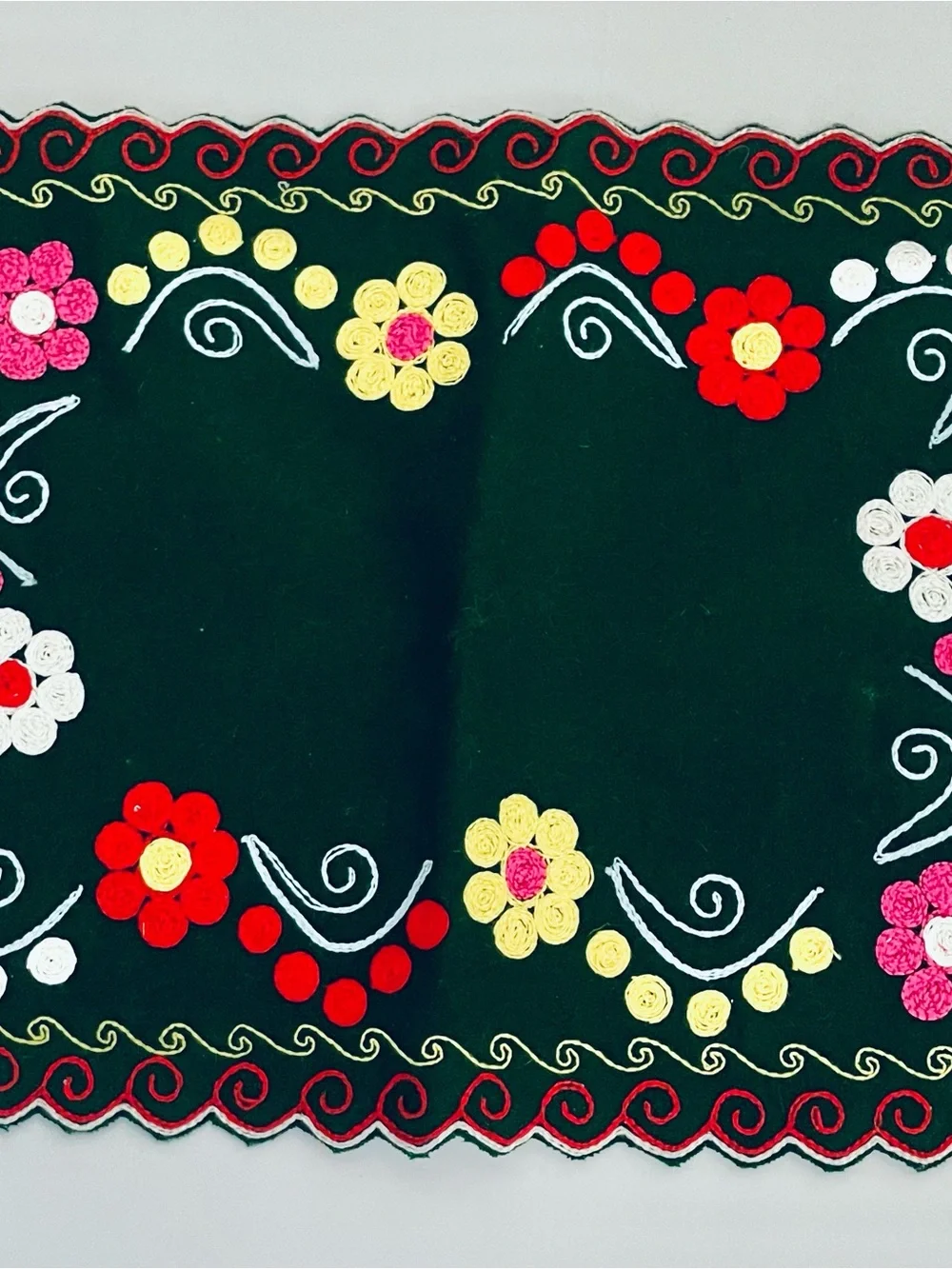 Vintage Mexican Boho multicolor embroidered floral placemat table top cover